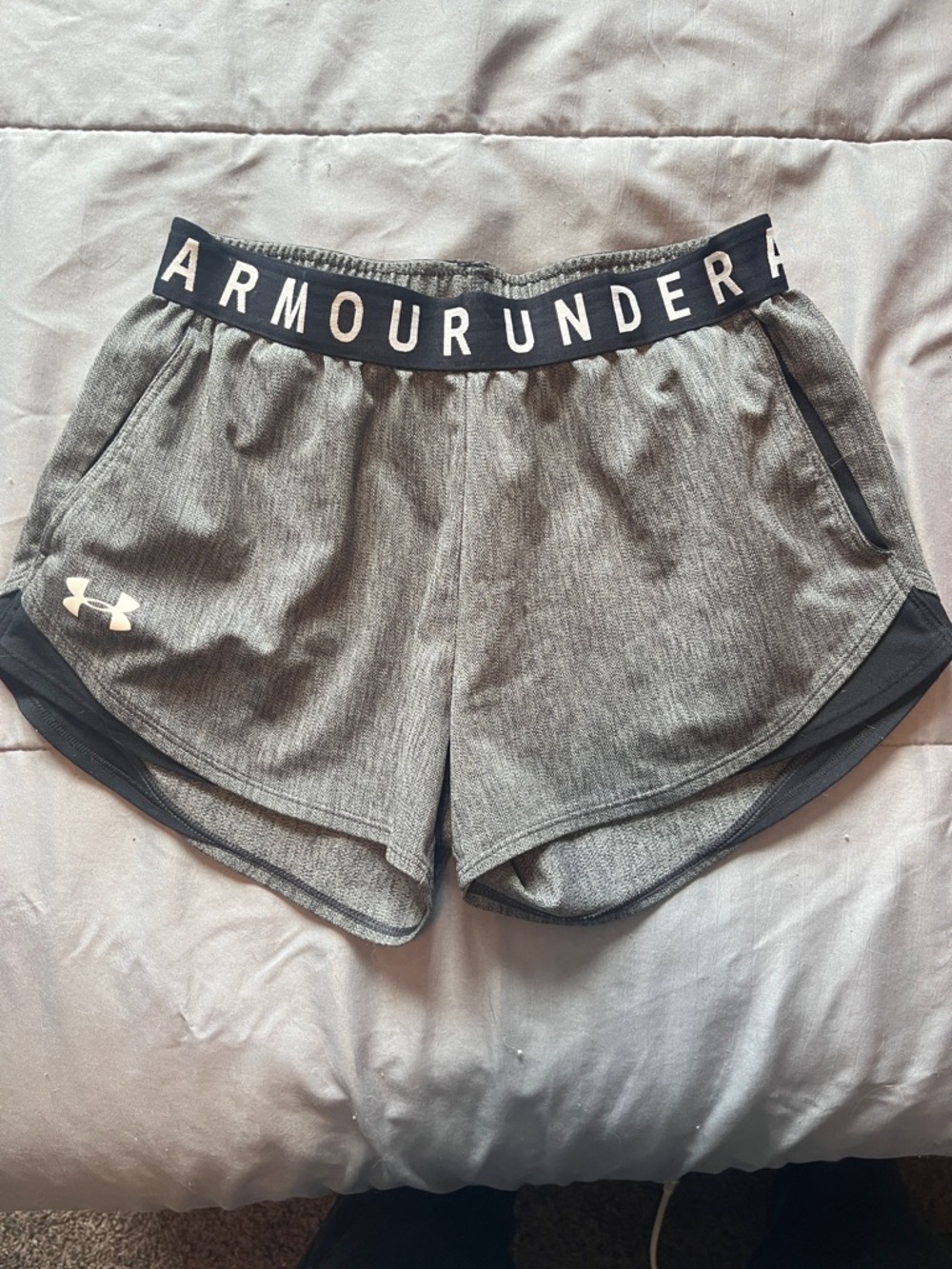 Under Armour Heather Grey Athletic Running Shorts with Logo Waistband